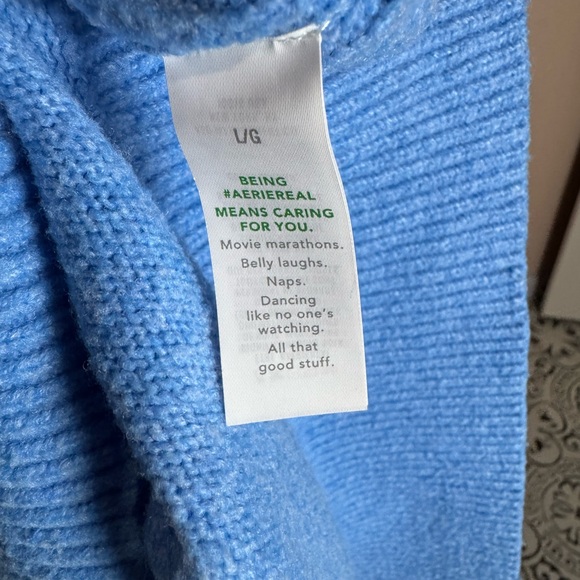 Aerie Oversized Blue unREAL V-Neck Baggy Collared Polo Sweater - Large - Picture 10 of 16